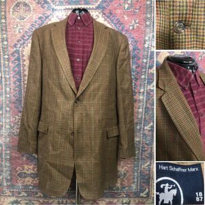 VTG Hart Schaffner Blazer Mens 50R Brown Houndstooth Wool Sport Coat Suit Jacket